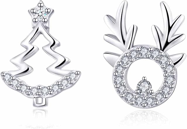 Silver Stud Earrings for Women, 925 Sterling Silver Reindeer Stud Earrings, Hypoallergenic Deer Jewelry Gifts for Deer Lovers with Gift Box