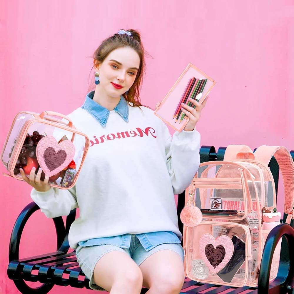 KLFVB Clear Backpack, Heavy Duty Transparent Bookbag, See Through Sequin Backpacks - Image 7