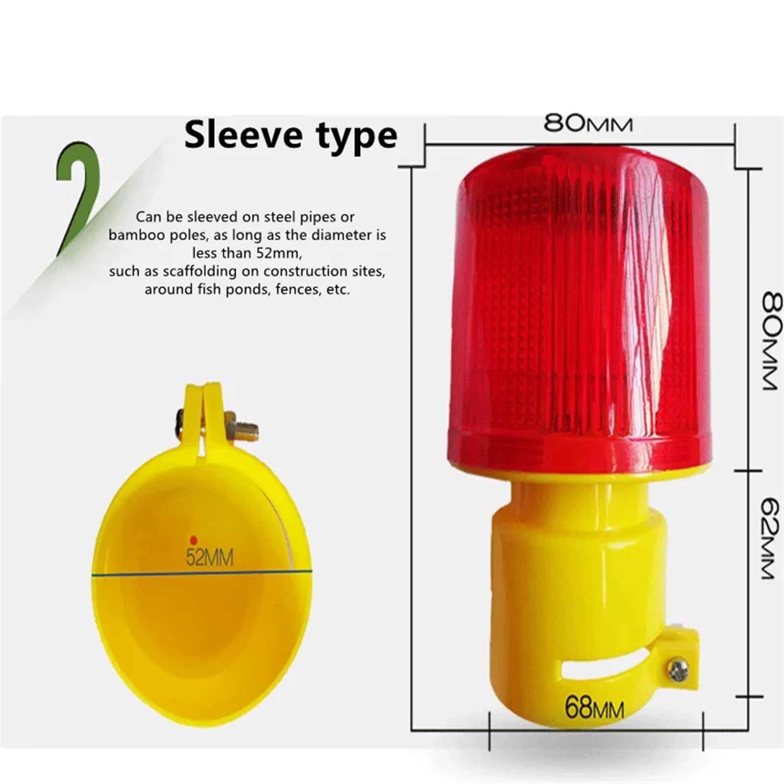 Luces LED de advertencia de emergencia con batería de 1200mAH con energía Solar/luz de baliza/luces de alarma de tráfico/lámpara indicadora de seguridad de grúa torre(Sleeve type)