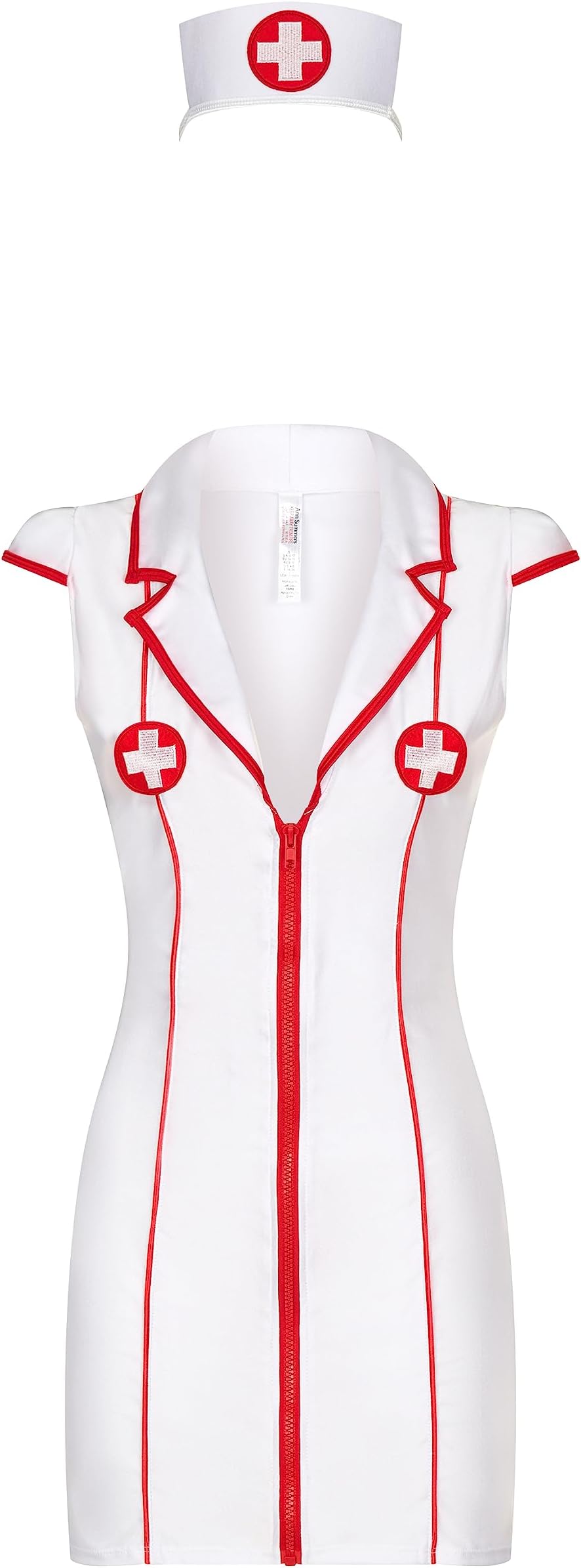 Ann SummersHospital Hottie Nurse Costume Nurses Outfit, Fancy Dress with Headband Nurse Costume, Women's Halloween Dress with Full-Length Zip & Red Trim - Genuine Role Play Outfit