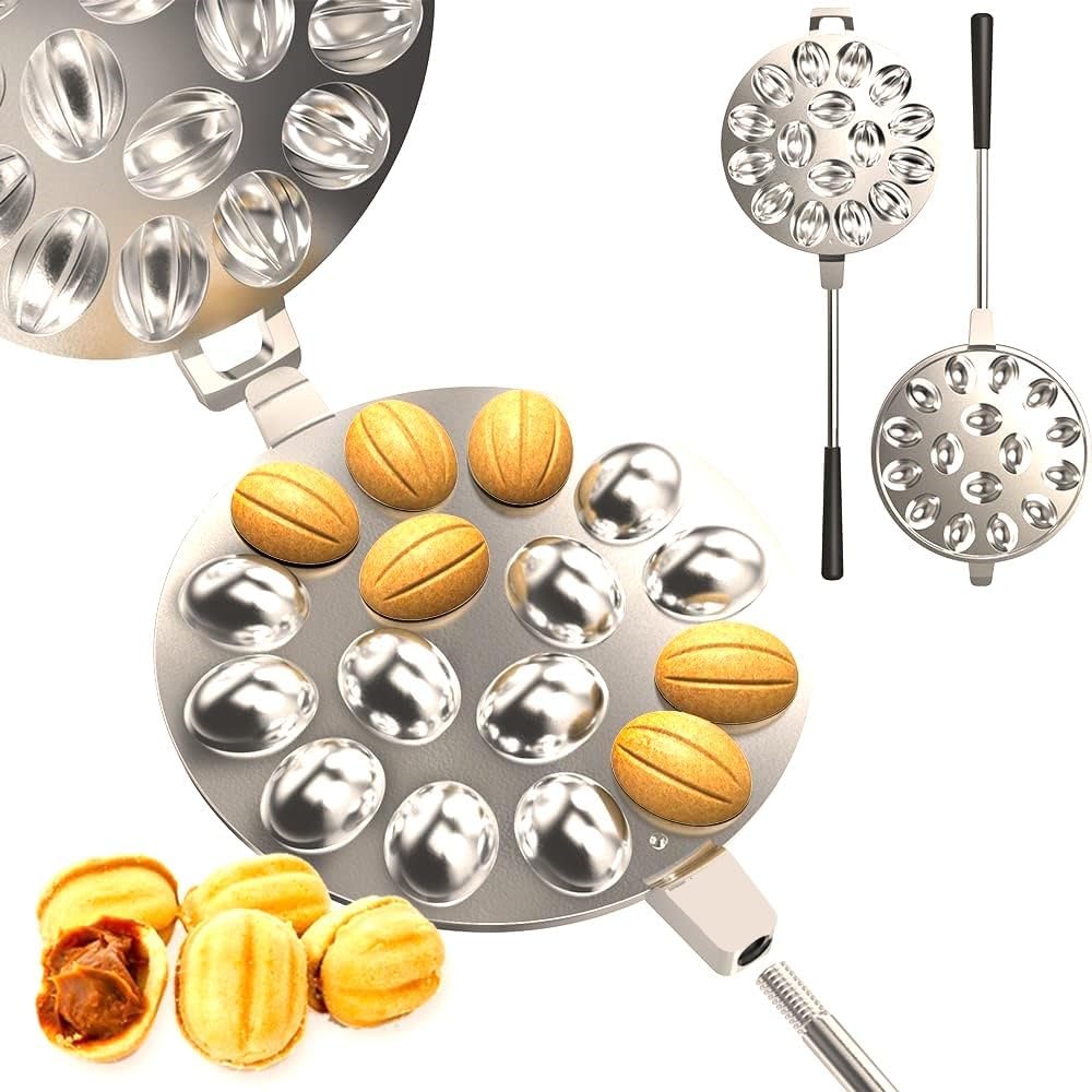 MHH Walnut Wooden Cookie Press Mold Maker - 16 Wells Griddle - Walnut Mold - Oreshki Nuts Cookie & Candy Maker