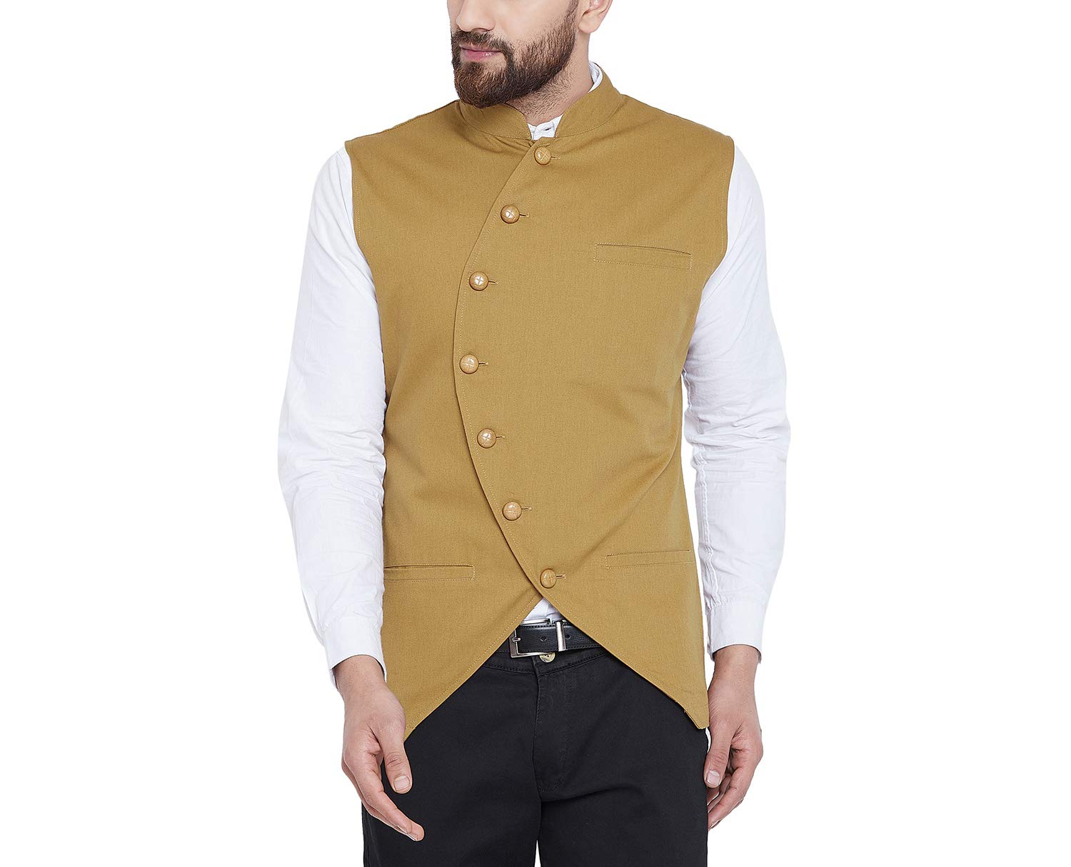 hypernation Khaki Color Cotton Waistcoat for Men(HYPM02477)-picture-35
