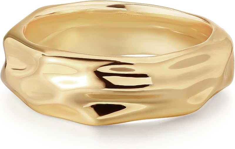 Gold Rings for Women Trendy 14K Gold Plated Dainty Band Stackable Chunky Rings Minimalist Finger Jewelry Gifts Size US6-8