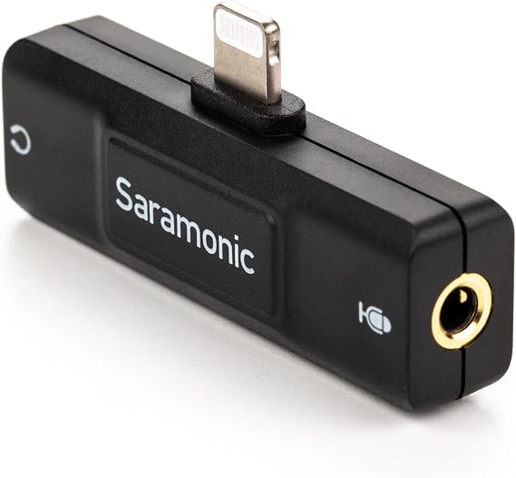 Saramonic SR-EA2D Lightning Audio Interface with 3.5mm TRS or TRRS Mic Input and 3.5mm Headphone Out for Apple iPhones and iPads with Lightning, Black