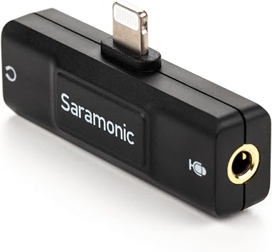Saramonic SR-EA2D Lightning Audio Interface with 3.5mm TRS or TRRS Mic Input and 3.5mm Headphone Out for Apple iPhones and iPads with Lightning, Black