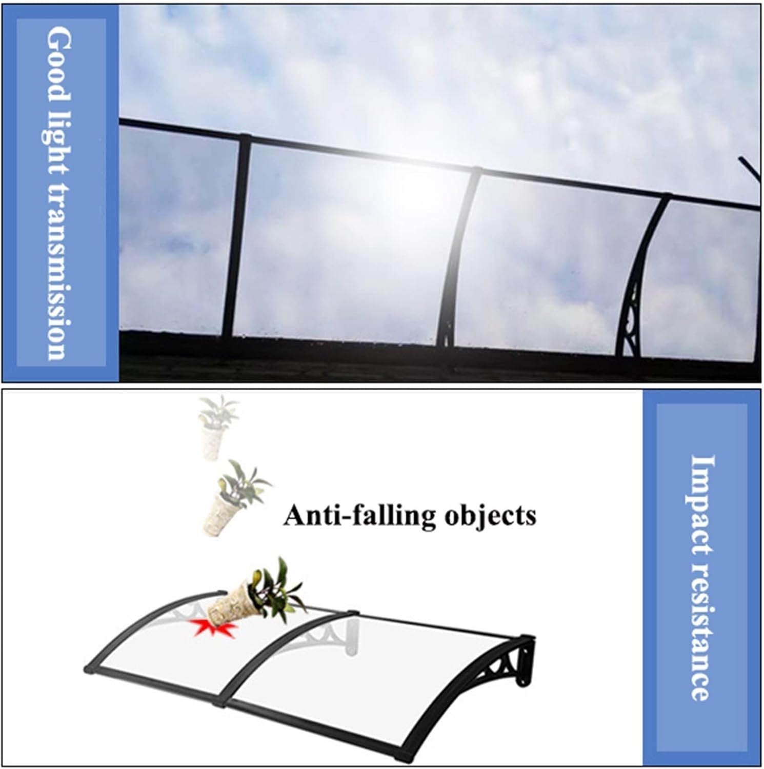 Window Awning Canopy for Front Door, Polycarbonate Canopy for Outside Sun Protection Rain Protection, Desk Arch Canopy for Garage Balcony Window House (Color : Gray, Size : 60x120C