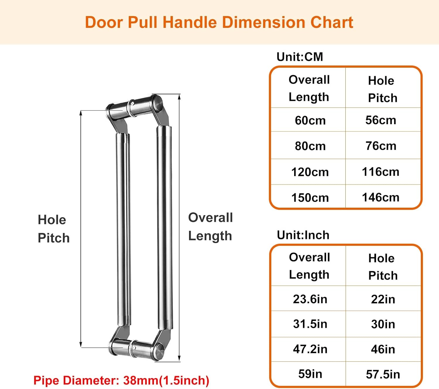 Door Pull Modern Door Handles Set for Sliding Doors, Double Sided Shower Doors Closet Door Knob, Interior/Exterior Gate Handle, Mounted Back to Back (Silver 120 Cm/47 in)