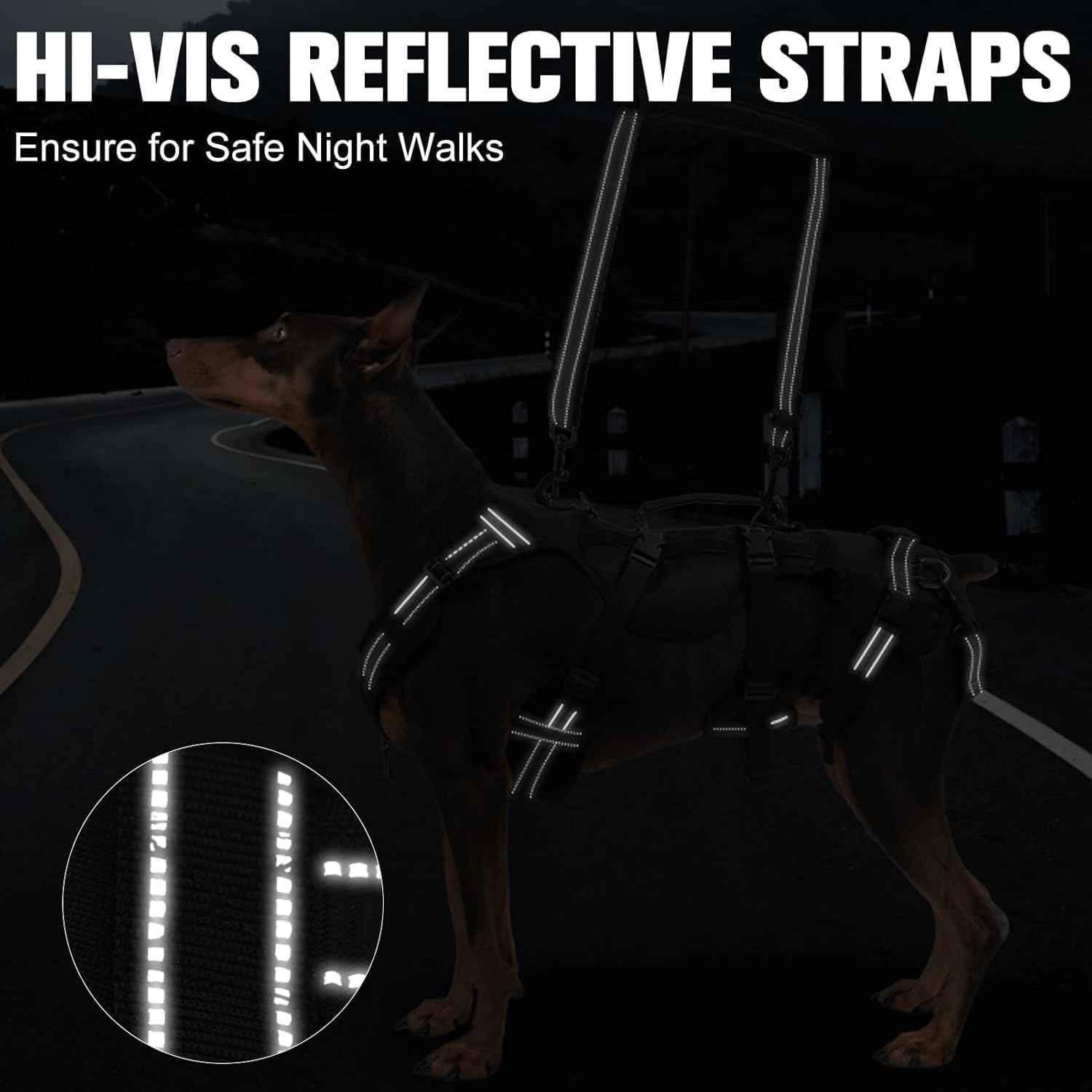 BINGPET Dog Lift Harness,Full Body Dog Sling for Large Medium Dogs Hind Leg Support,Adjustable Reflective Vest Dog Harness with Handle,Multifunctional Rescover Dog Carrier Sling - Image 6