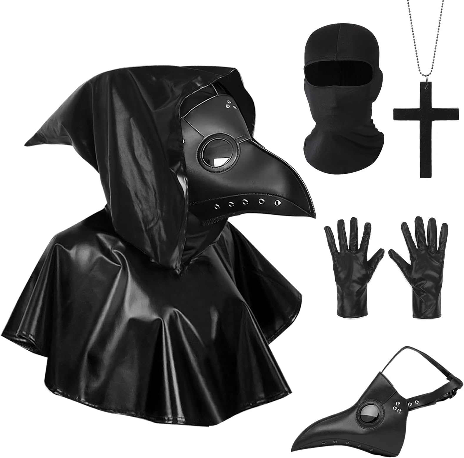 Plague Doctor Mask and Cloak Set Long Nose Beak Mask Halloween Costume for Adult Cosplay Props