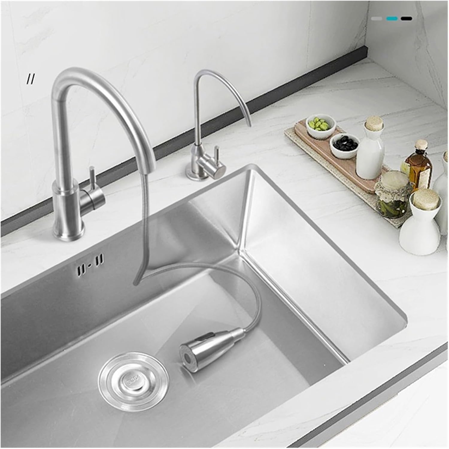 Kitchen Sink Set 304 Stainless Steel Multiple Size Single Bowl Undermount Basin for Kitchen Fixture Improvement with Drainage(52X42CM)