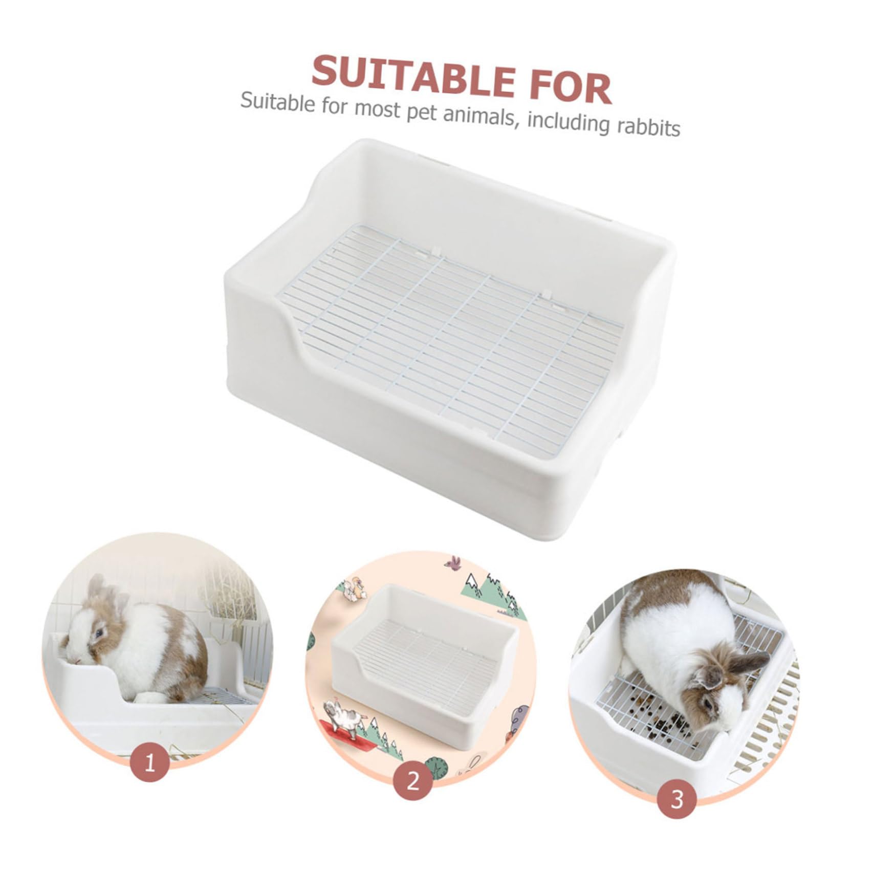 Lettiera per Conigli in Plastica Bianco, Materiale Riutilizzabile Griglia Separata, Toilette Grande Antiribaltamento per Animali Domestici e Conigli