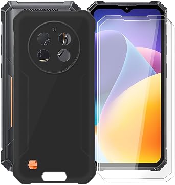 for Oukitel G1 Case, with [ 2 x Screen Protector Tempered Glass Film], Black Soft Silicone Cover Shockproof Bumper Protection Case for Oukitel G1 6.52" - Black
