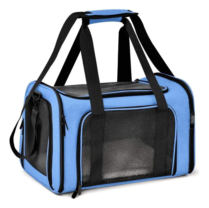 Bolsa Transporte Pet Ventilação em 4 lados Não Se Deforma Facilmente Bolsa Transporte Pet Avião com Zíper liso Portátil - 30X32X20 - MJ BRANDS (Azul)