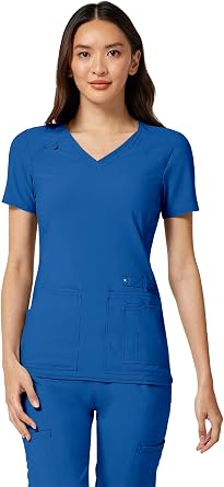 Cherokee Iflex Womens Medical Scrub Top V-Neck Knit Panel 4 Pockets | Crosshatch Dobby, 360 Stretch, Moisture Wicking, Princess Seams, Easy Care For Long Shifts, Built for Medical Professionals
