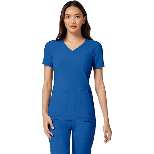 Cherokee Iflex Women's Medical Scrub Top V-Neck Knit Panel 4 Pockets | Crosshatch Dobby, 360° Stretch, Moisture Wicking, Princess Seams, Easy Care For Long Shifts, Built for Medical Professionals