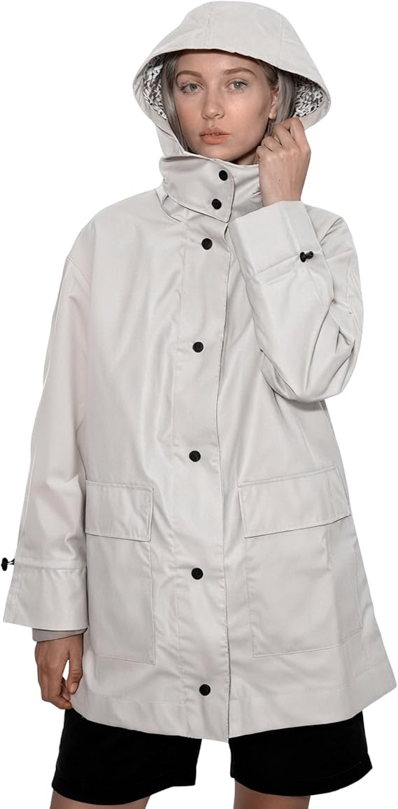 Women’s Lightweight Rain Coat, outdoor coat – Waterproof Raincoat Jacket with Hood, Classic Button-Up Trench Coat for Women
