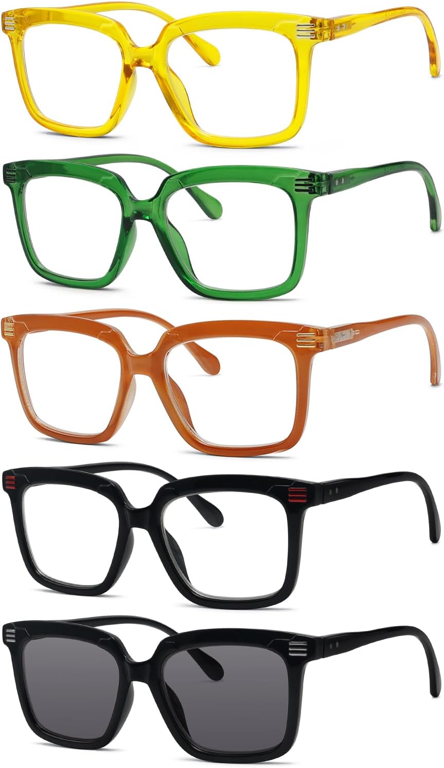 5-Pack Square Reading Glasses for Women Large Frame Readers +2.75