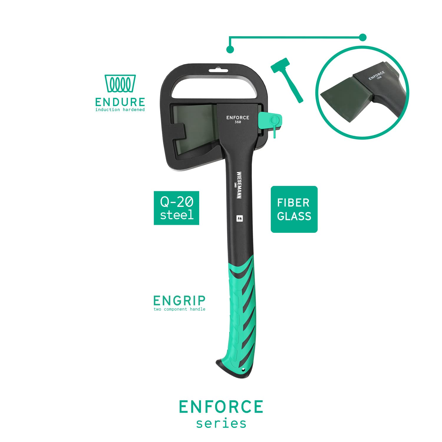 WIESEMANN Ascia universale 36 cm 630 g manico in fibra di vetro 2K ENFORCE