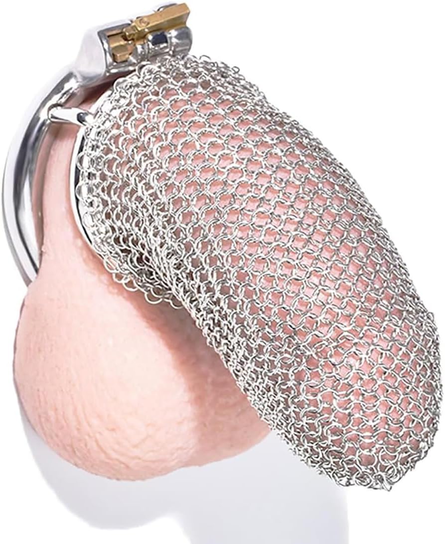 Stainless Steel Funnel Shaped net Bag Male Chastity Cage Cock Ring Dark Lock Penis cage Device Sex Toys for Couples (L-Ring 45mm/1.77'')