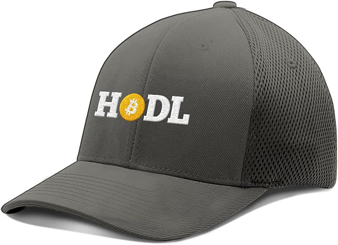 HODL Bitcoin - Ultrafibre Airmesh Fitted Hat - Breathable Mesh Side for Casual Wear & Outdoor Activities All Seasons - Baseball Cap Women & Men (Charcoal, Large-Extra Large, l)