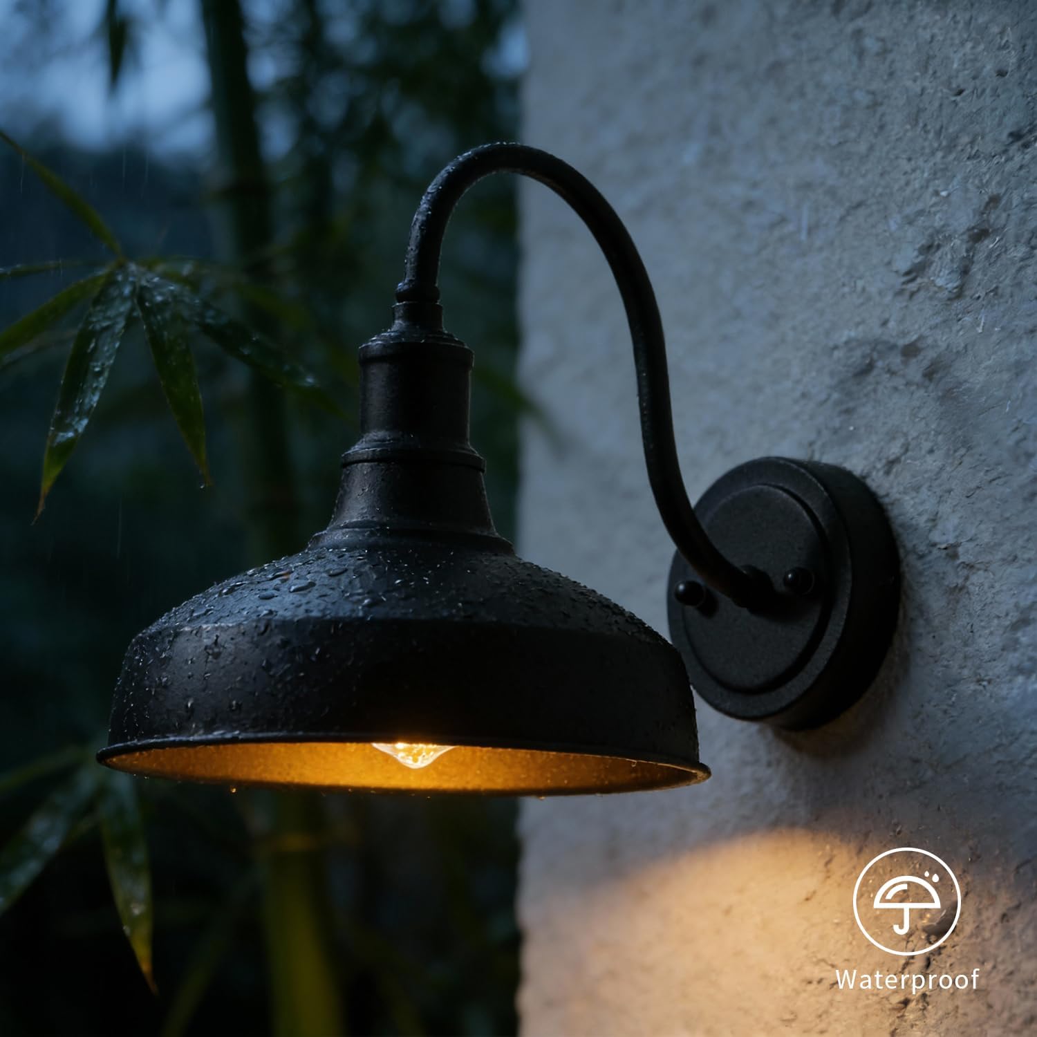 mirrea 2 Pack Farmhouse Outdoor Gooseneck Barn Wall Light with 10" Dome Matte Black