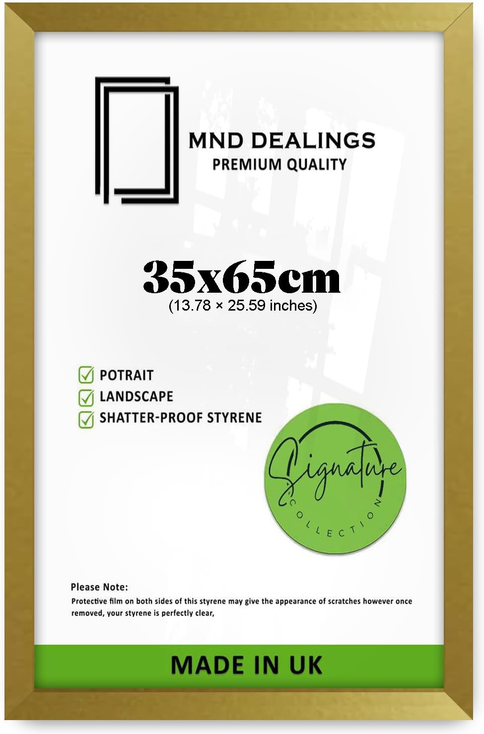 Mnd Dealings Gold Mdf Wooden 35X65 Cm Frame | Wide Black Display Frame With Acrylic Cover | Perfect For Posters, Certificates & Art Prints - (Gold)