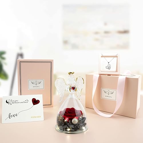 Miniatura 5 de Rosa real preservada con collar y aretes en una caja de regalo regalo romántico de flores de rosas para ella en el día de la madre día de San