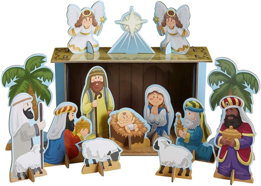 Autom Chipboard 23 Piece Christmas Tabletop Manger Nativity Set
