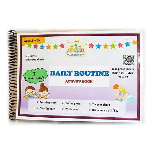 Toddler House - Daily routine Activity book - For Kids / Children aged 1.5 – 4 years, 7 activities in hard laminated sheets with Hook and loop Attached| 30+ round cornered cut-outs | Water/Tear proof