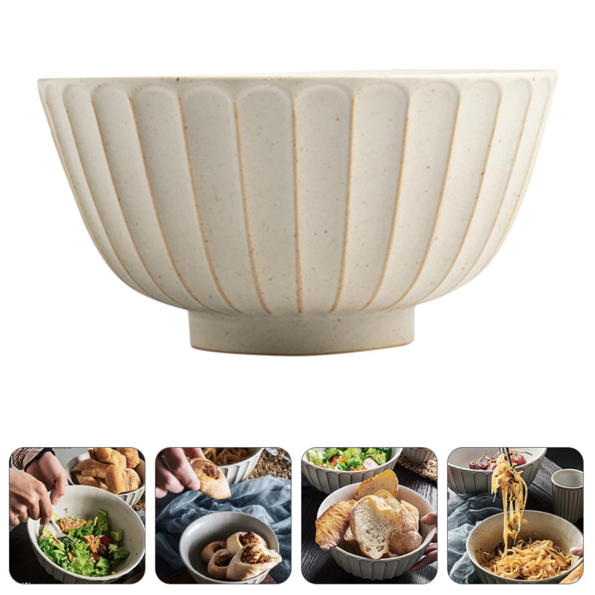 Grand Bol Japonerie en Céramique Blanc pour Nouilles, Salade et Soupe