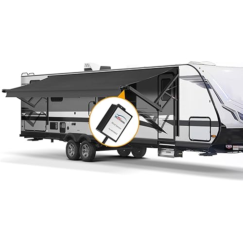 Black Intelligent RV Power Awning Frame and Fabric Assemblies Full Set for RV,5th Wheel,Travel Trailers,Motorhome Trailer Awning for Home or Camper (21Feet, Black Solid)