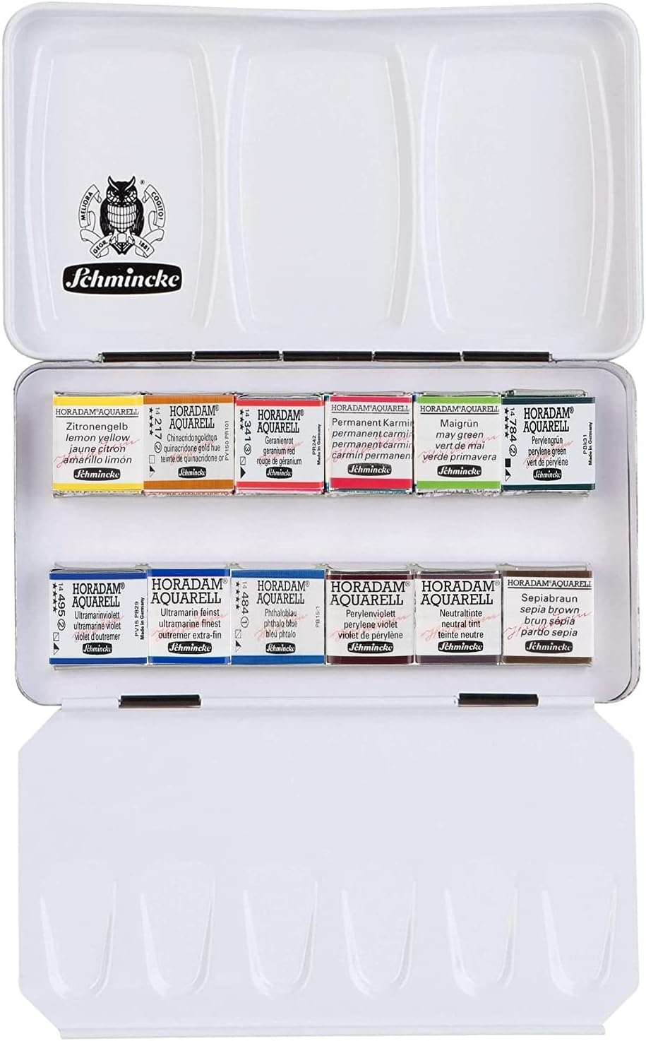 Schmincke Akademie Watercolour Half Paint : Set of 12 pcs with Porcelain Palette and Stump