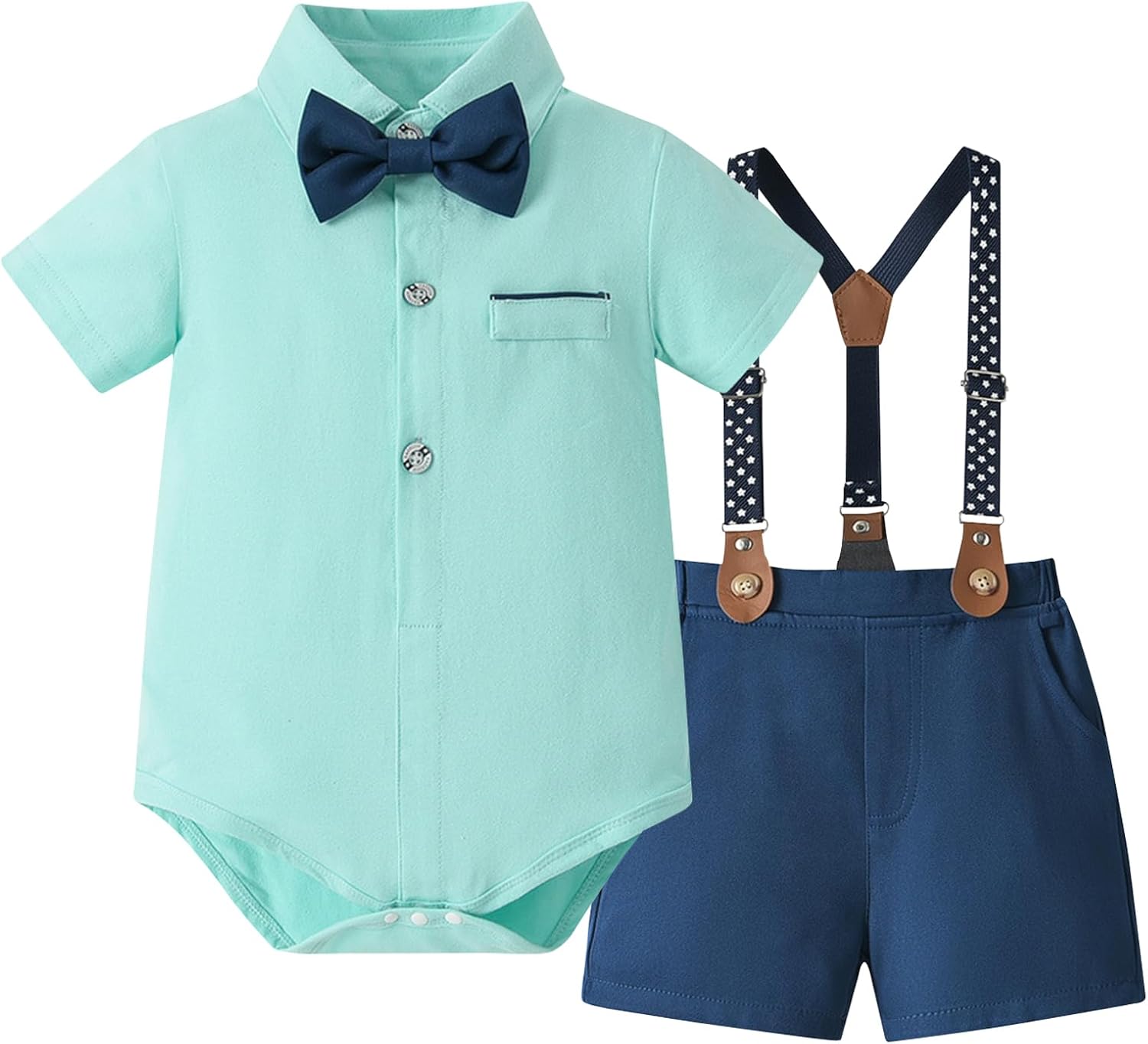 SEAUR Baby Boys' Suits Infant Gentleman Outfit Short Sleeve Romper Dress Shirt Suspender Pants Baptism Wedding Formal Suits