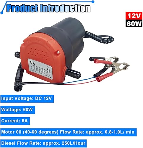 Miniatura 3 de Extractor de bomba de cambio de aceite, bomba de transferencia de fluidos de 12 V 60 W, extractor de bomba de aceitediésel con manguera, cambiador