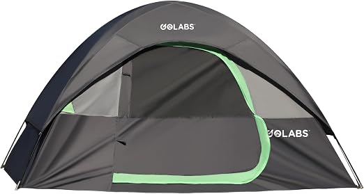 Golabs CT1 2 Person Camping Tent, Easy Set Up in 3 Mins, PU1500mm Waterproof w/Mesh Top & Door with Ventilation, Lightweight 4.4lbs Portable Family Tent with Carry Bag &Interior Storage Pockets &Hook