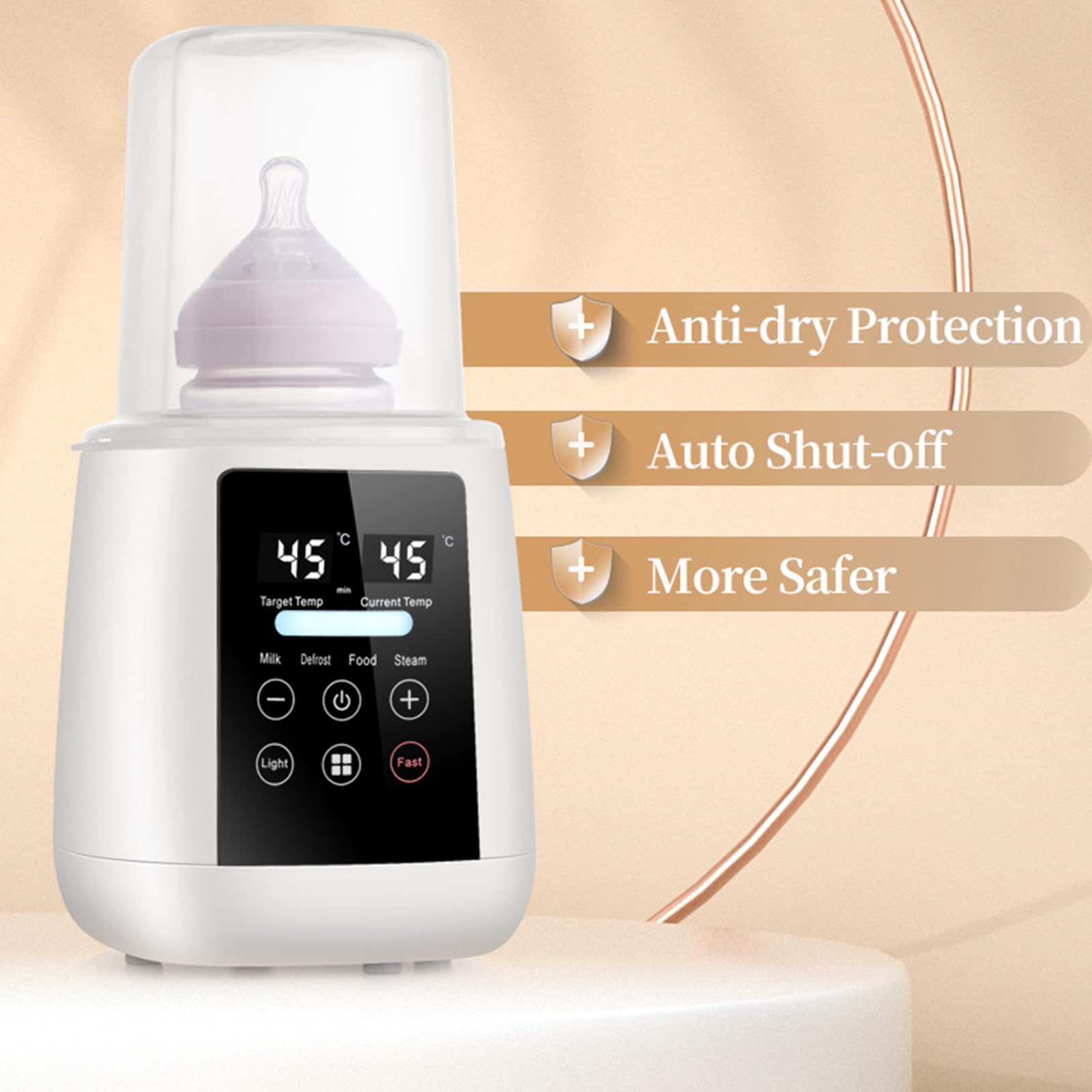 Flaschenwärmer Baby, Sterilisator für Babyflaschen, 6 in 1 Babynahrungsheizung, BPA-freier, LCD-Display Temperaturregelung Nachtlicht Babykostwärmer Auftauen Warmhalten Für Muttermilch Babynahrung