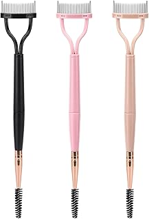 3 Pack Eyelash Comb Separator with Spoolie, Arc Designed Mascara Comb Dual Head Lash Separator Tool for Eyelash Extensions and Eyebrows (Black, Pink)