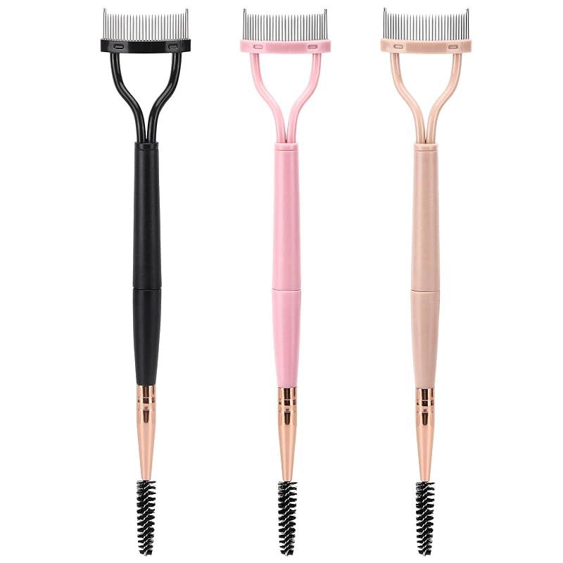 LoveBB Escovinha para Cílios com Pente Separador e Spoolie, Dupla Cabeça, Rosa e Preta, Pacote com 3