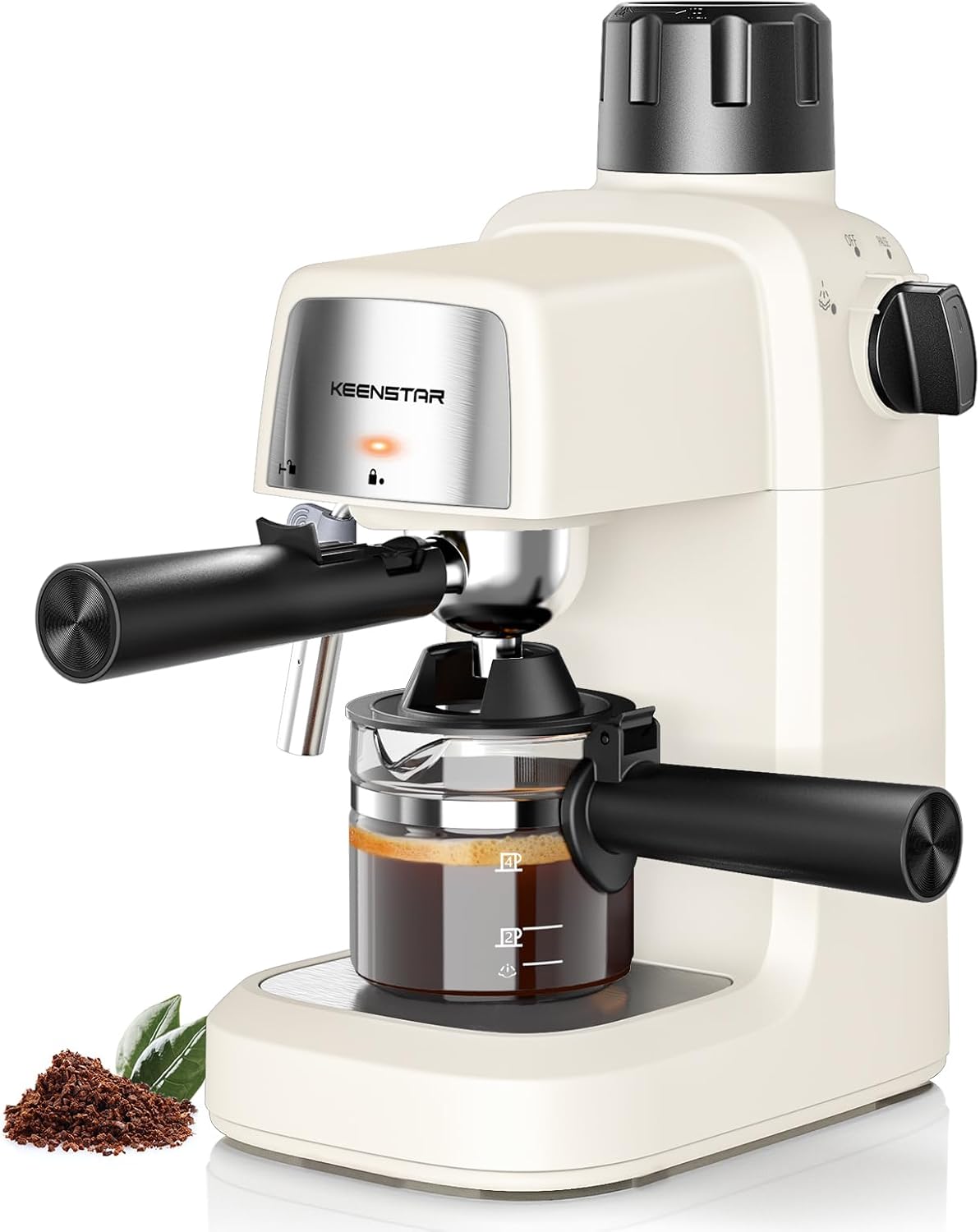 KEENSTAR 3.5Bar Espresso Machine with Milk Frother, 800W Compact Espresso and Cappuccino Maker, Preheating Function, 4-Cup Espresso Maker for Latte or Cappuccino Upgraded Version