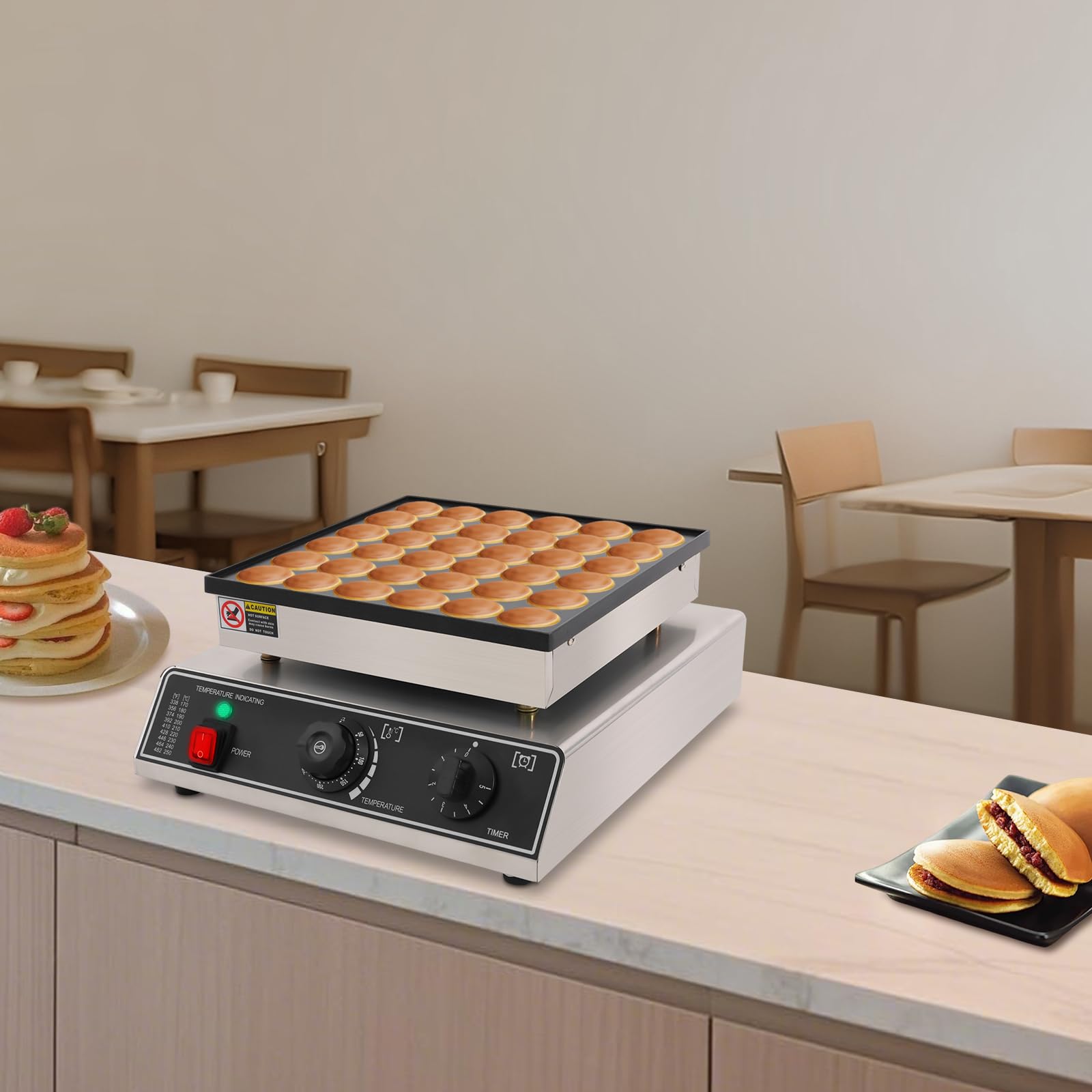 Mini tortitas holandesas de 36 agujeros, para hacer panqueques profesionales, redondos, acero inoxidable, antiadherente, 50 – 300 °C, 2 – 3 minutos, para panaderías, cafeterías, hogares