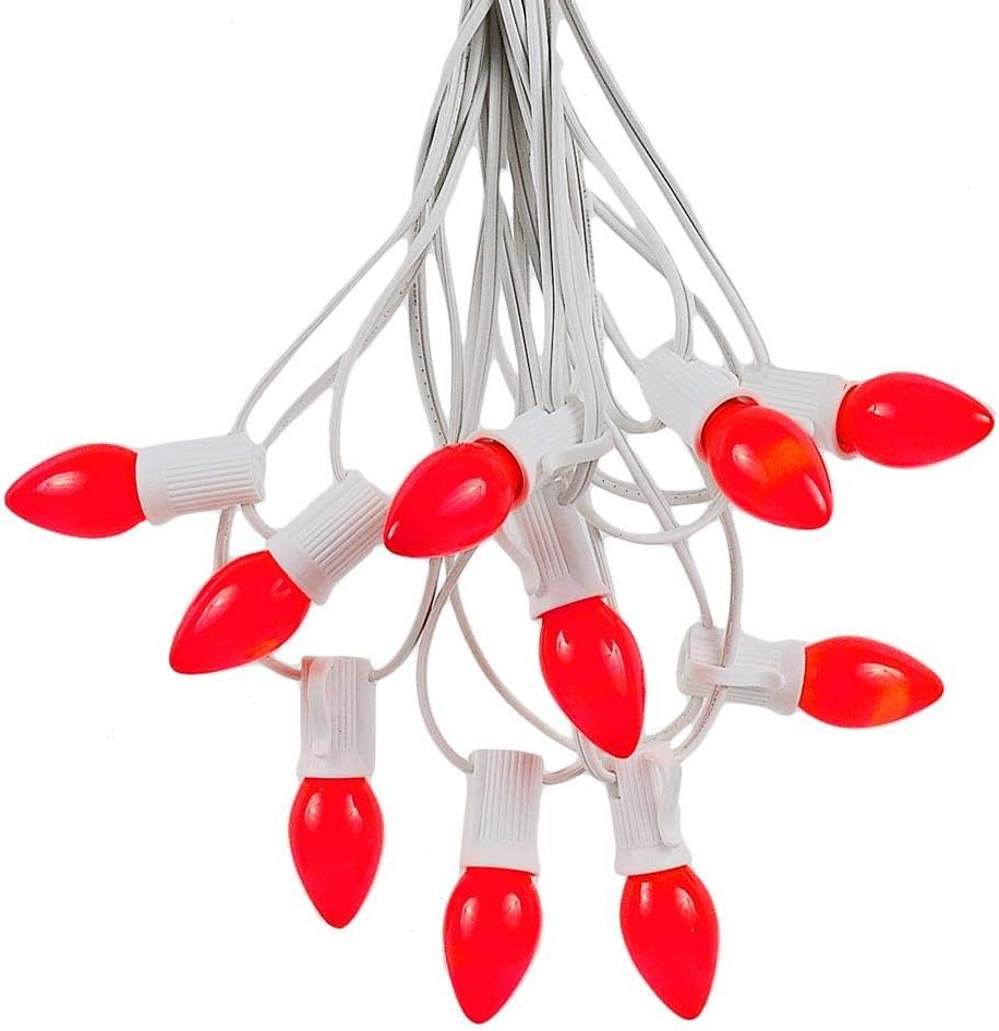 Novelty Lights C7 Yellow Ceramic Christmas Lights Set - Indoor/Outdoor Christmas Light String – Opaque Christmas Bulbs – Outdoor String Lights - White Wire - 25 Foot