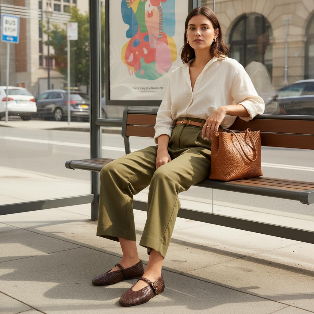 CUSHIONAIRE Bistro Mary Jane Flats for Women, Woven Ballet Flats Shoes with Strap and Memory Foam for All-Day Comfort - Image 3