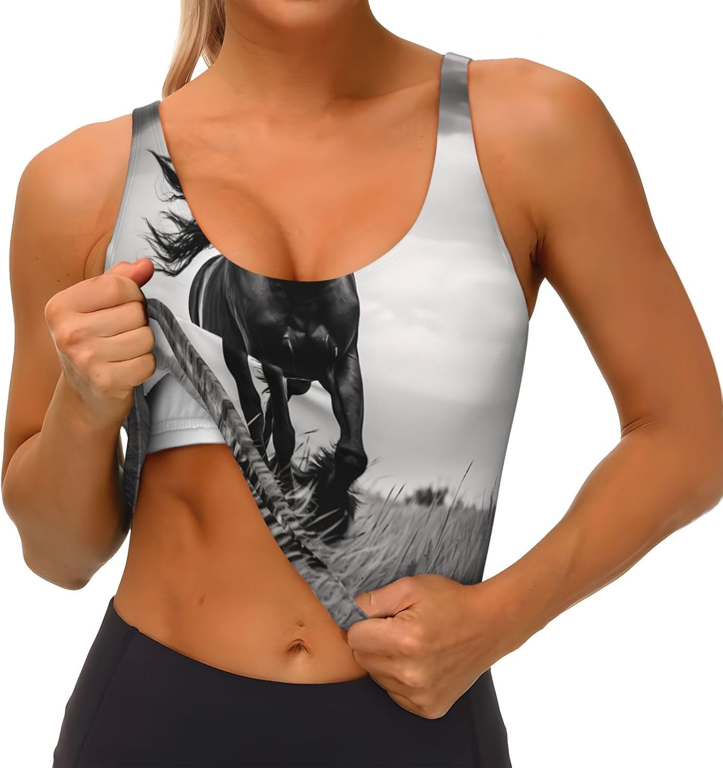 Black Stallion Printed Women's Sports Vest, Suitable for Yoga, Pilates and Fitness Training -