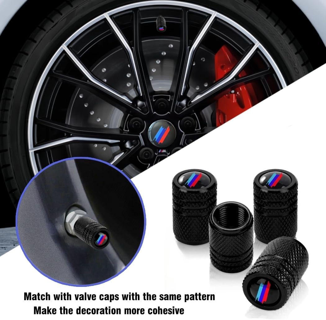 4PCS M 3 Color Wheel Center caps with Same Logo tire Valve caps Cover Original Vehicle Replacement 2.2in/56mm Center Wheel hub Rim Cover