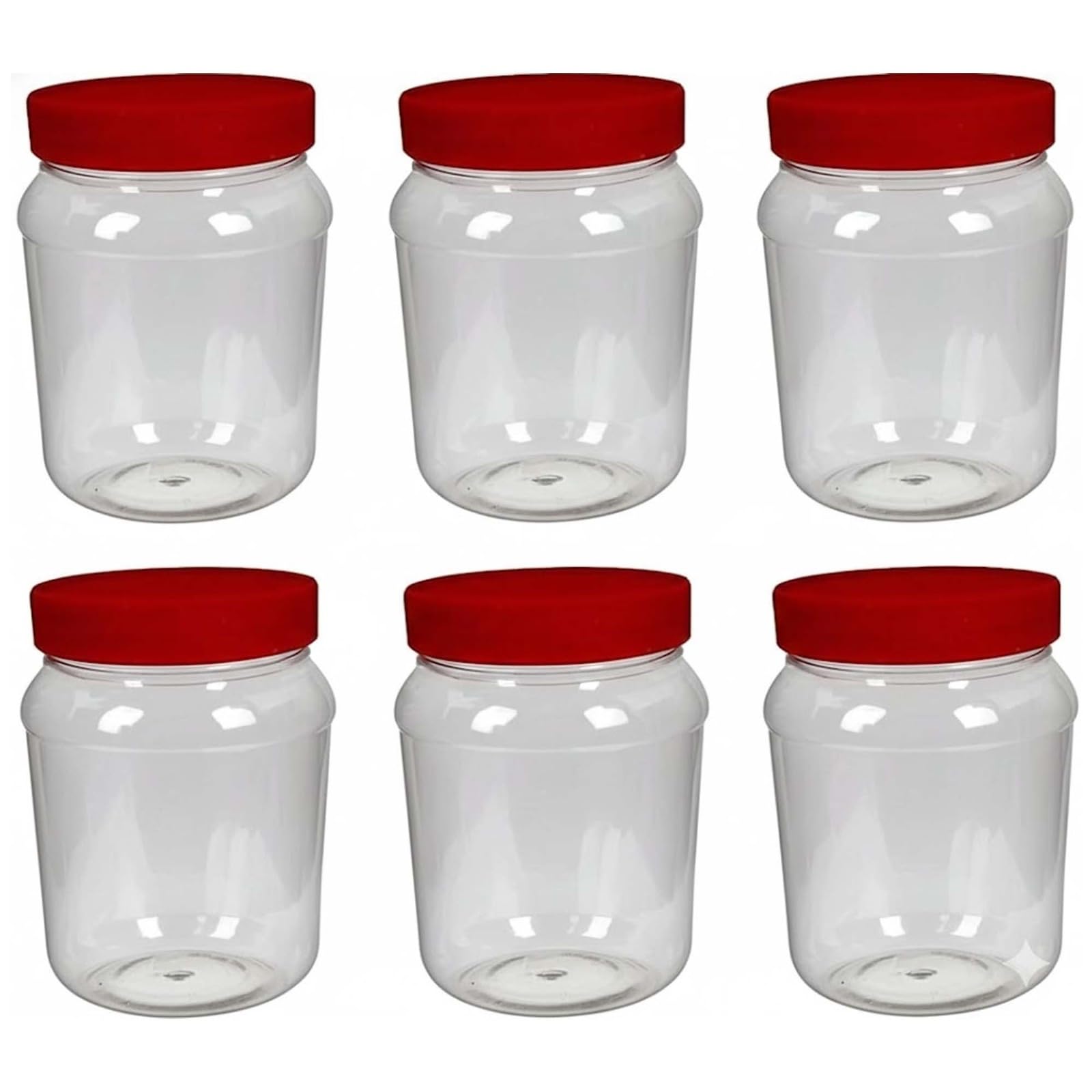 SDMAX Clear Plastic Storage Jars, Red Screw Top Lids, Reusable, Airtight Canisters for Kitchen, Pantry, Crafts, Snacks, Spices & Food Storage, Containers, (6 Pcs, 1500 ML)
