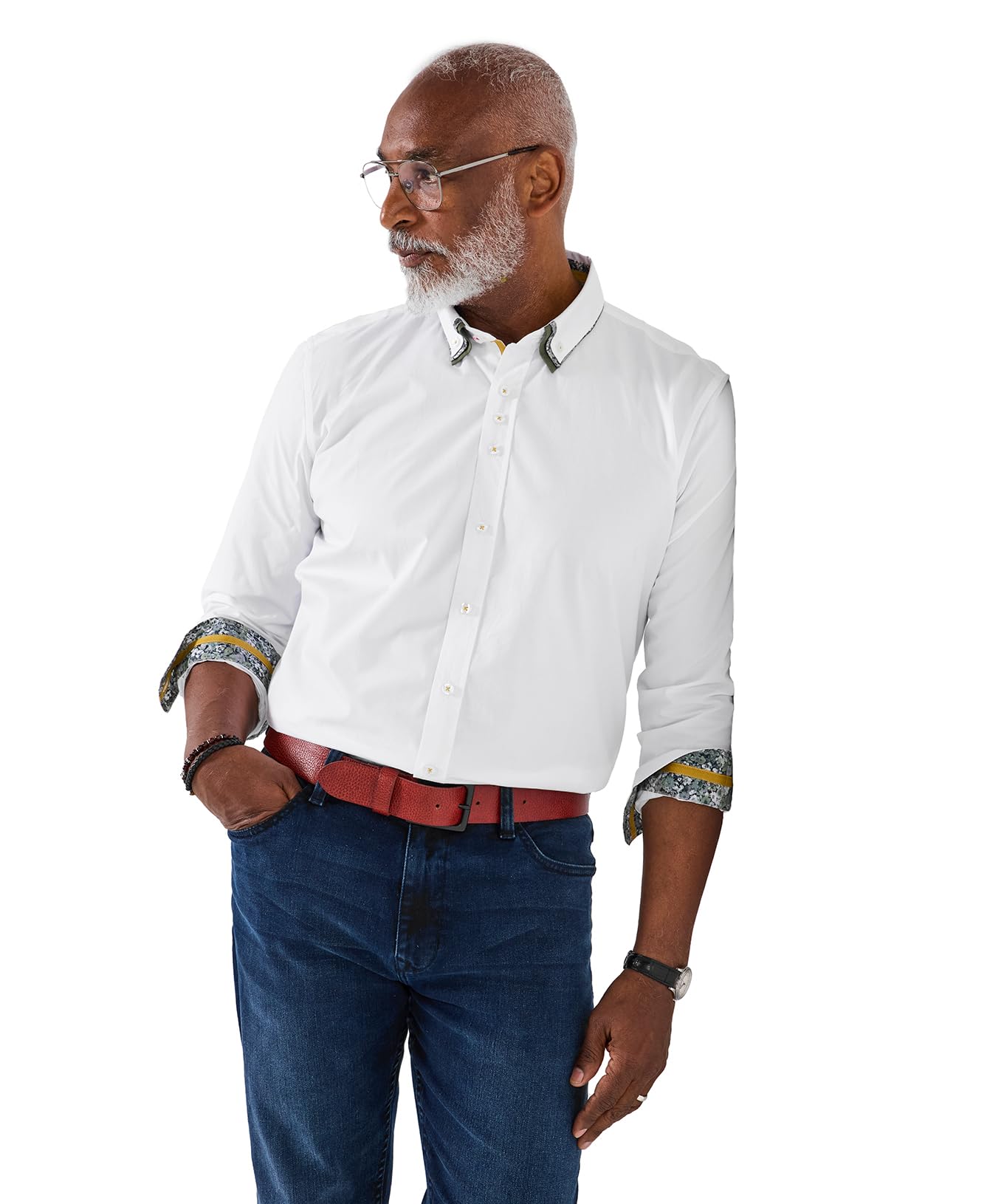 Joe Browns Men's Contrast Trim Triple Collar Shirt, White, S