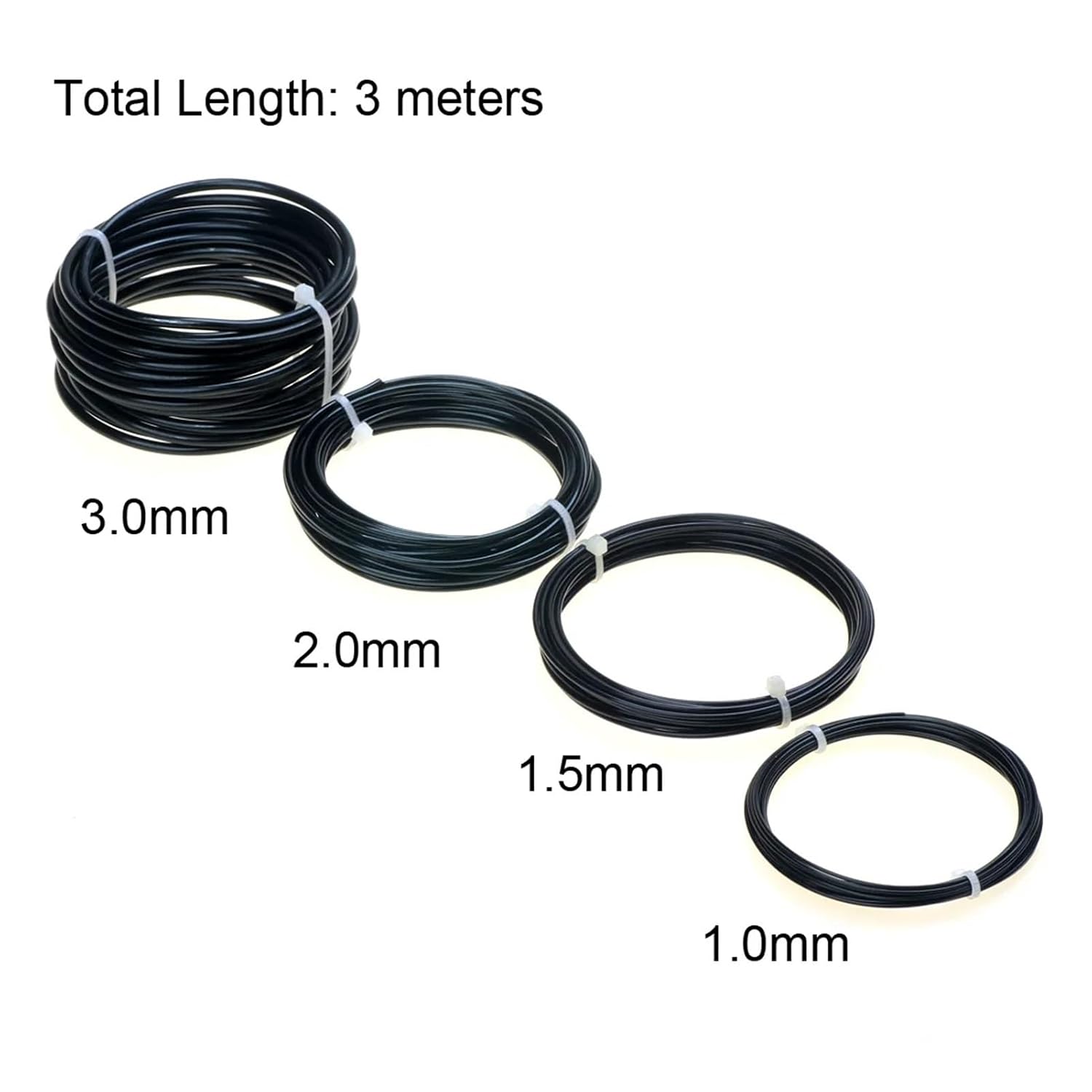 3.0M/Roll 1.0/1.5/2.0/3.0mm Black Aluminum Wire Soft Craft Versatile Painted Metal DIY Earrings Choker Necklace Jewelry Making(1.0mm)