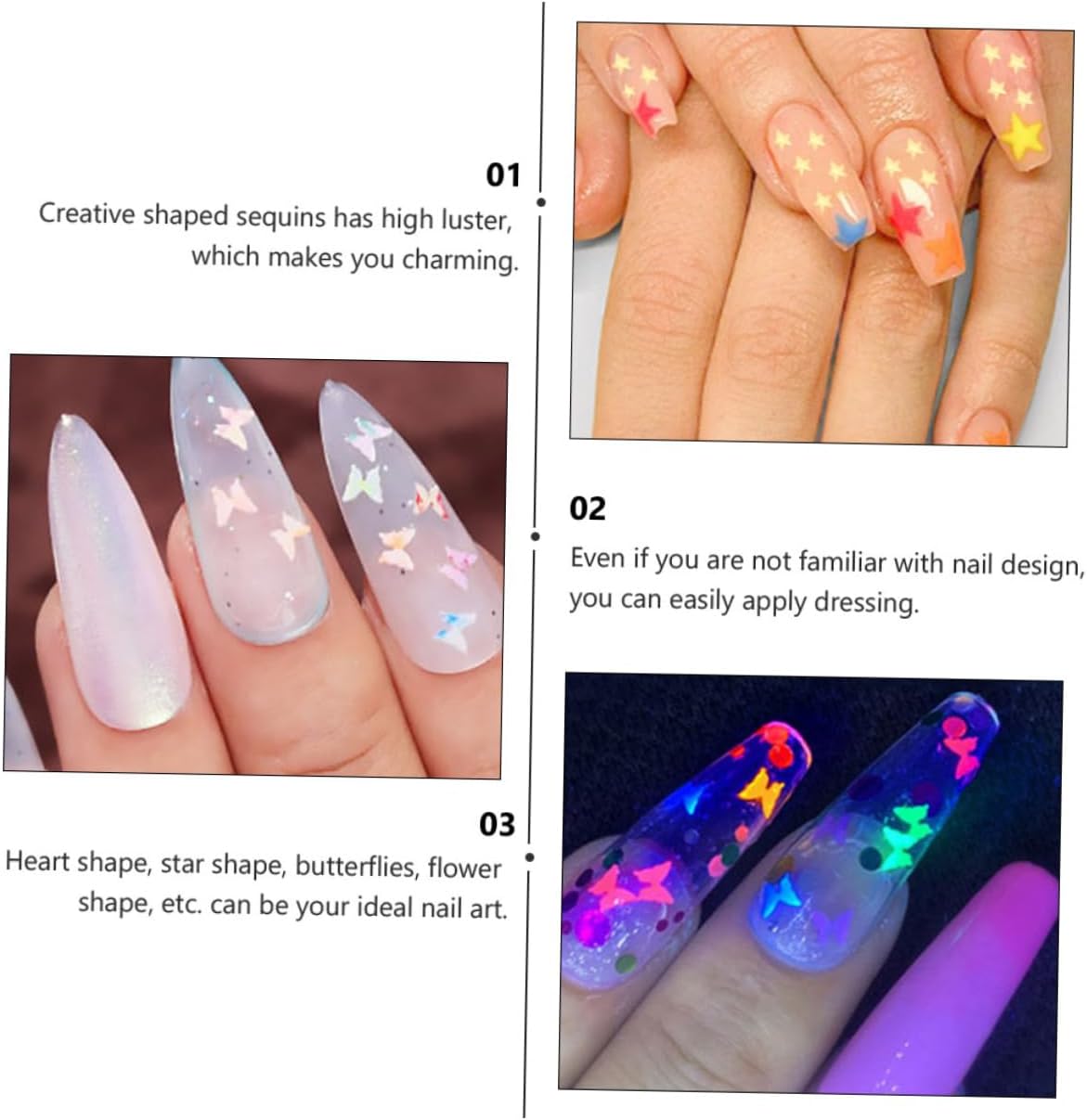 Ipetboom Sets Nail Manicure Sequins Sticker Luminous Face Nail Decor for DIY Art Festive Events Boxes