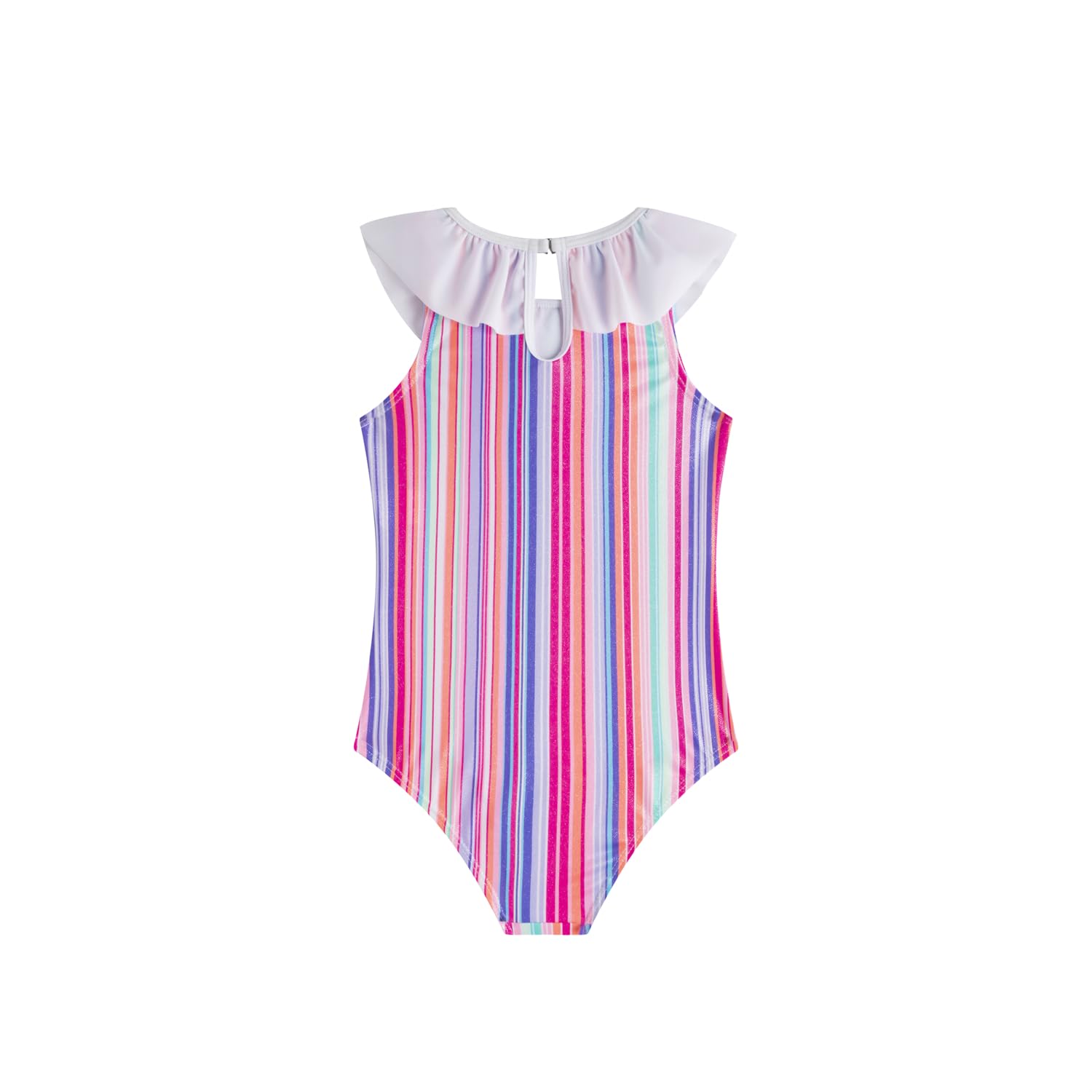 LIZENS Girls' One Piece Ruffle Trim Swimwear Rainbow Striped Swimsuit for Kids Children 2-12 Years(LG95-1,6-7T)