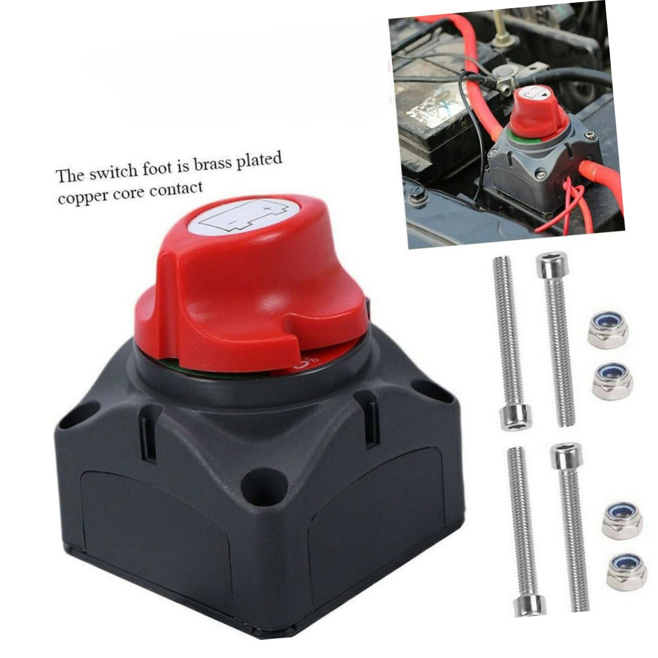 275A Battery Disconnect Switch Isolator for Boat Motorcycle Red with 4 | Plastic and Copper Build, Easy to Install, Sturdy Detachable Bottom, Side Mount Style